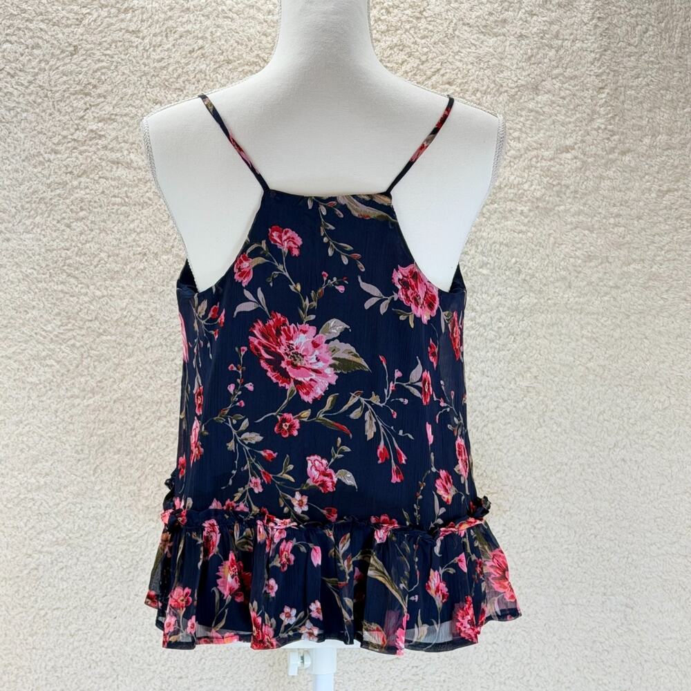 Patrons Of Peace Floral Print Peplum Camisole Top Size Small Lined Ruffle Sheer - Picture 2 of 11